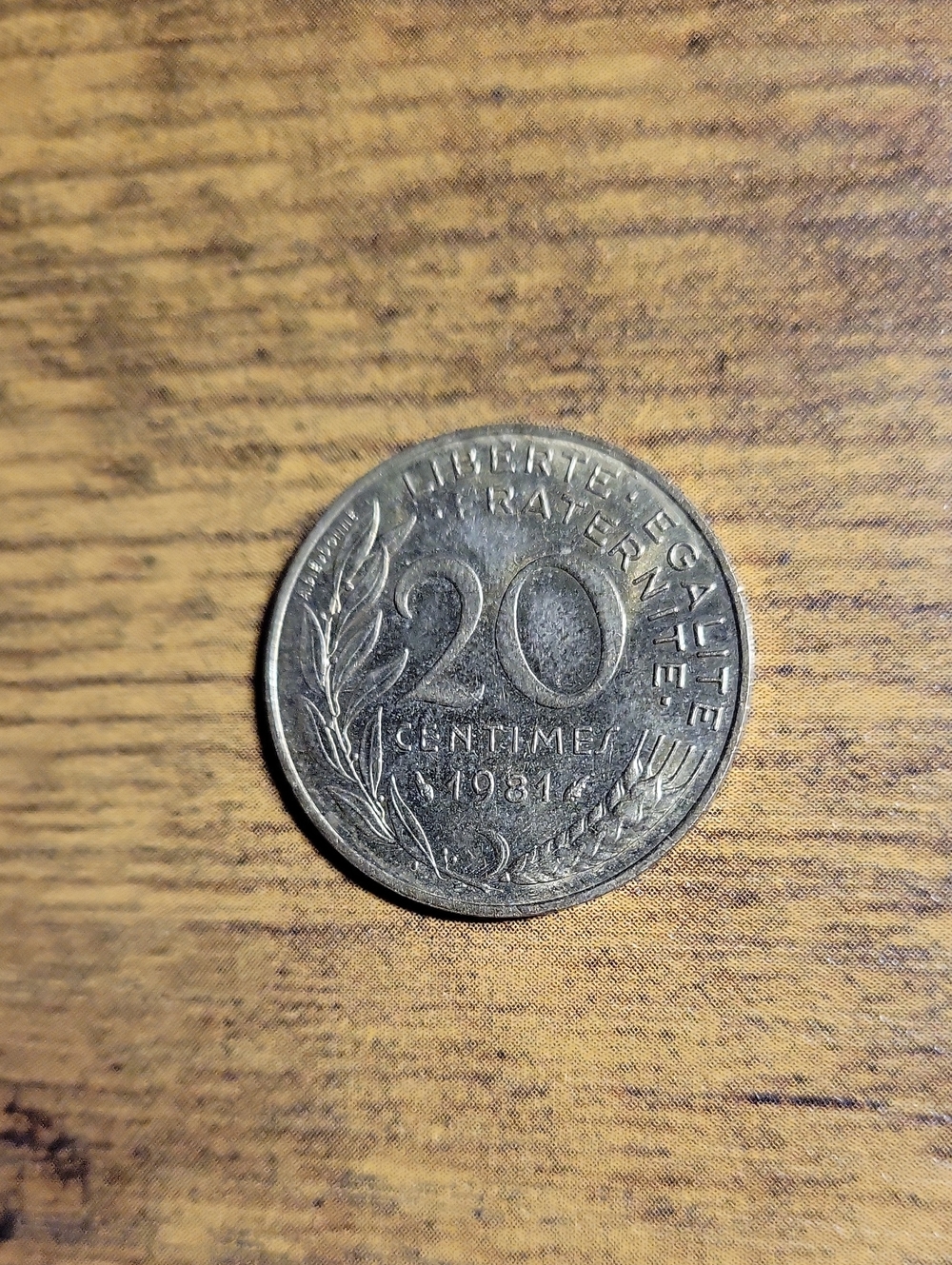Vintage 1981 French 20 Centimes Coin – Gold Tones